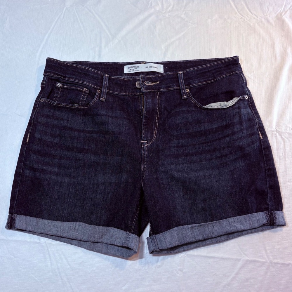 Signature by Levi Strauss Womens Mid Rise Cuffed Denim Shorts Dark Wash Blue